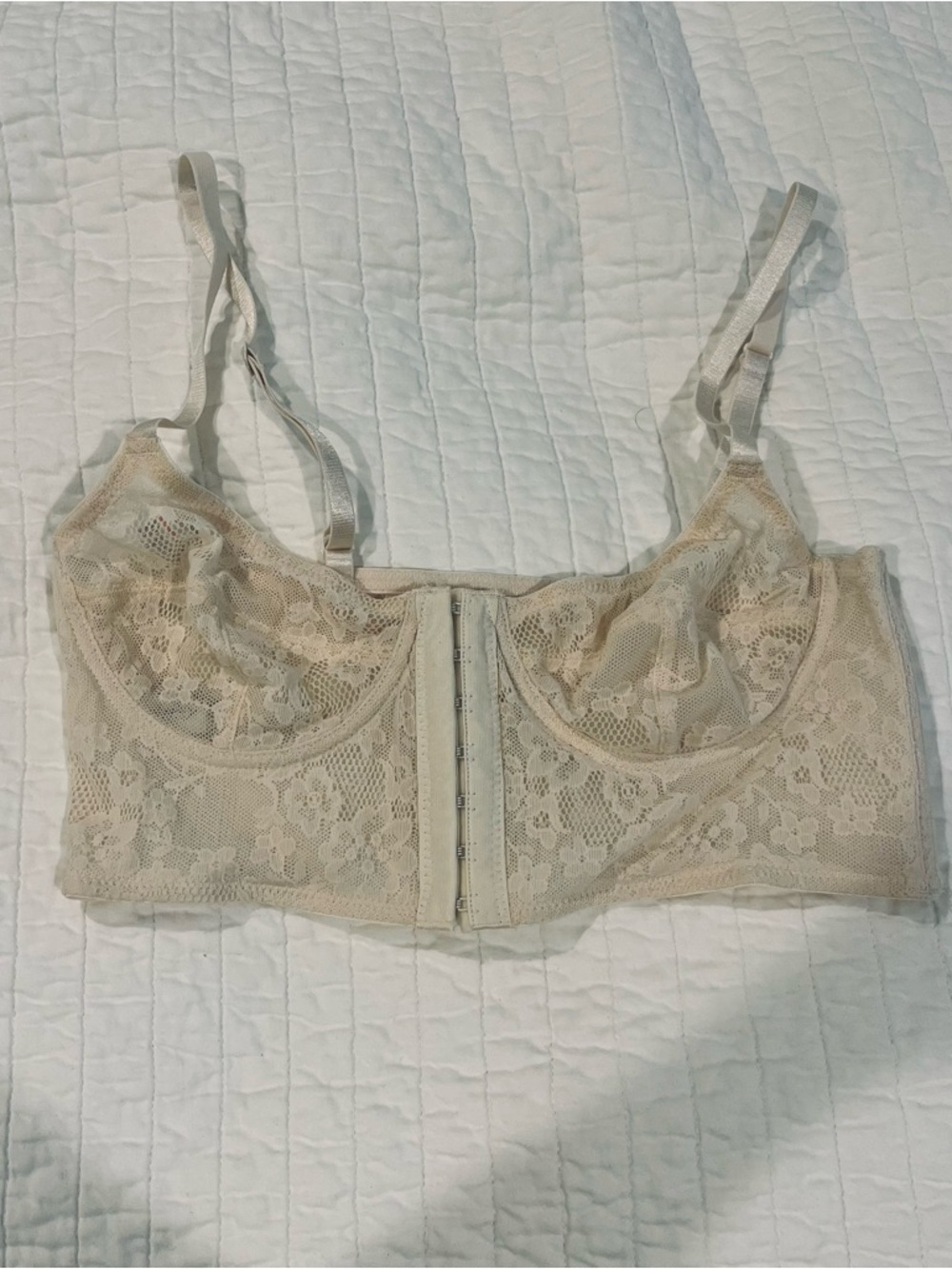 Free People Cream Lace Front-Closure Longline Bra